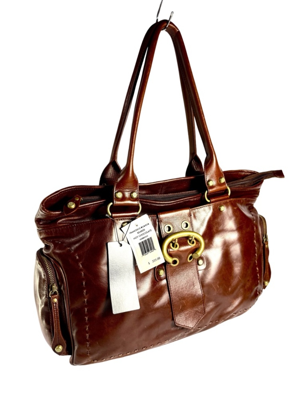 Francesco Biasia Brown Leather Shoulder Bag with Gold Hardware